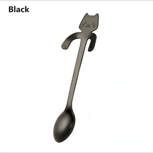 Cat Spoons Tea Spoons Stirrers Cup Hugging Kitty Cats Stainless Black 2 PC Set - Picture 9 of 14